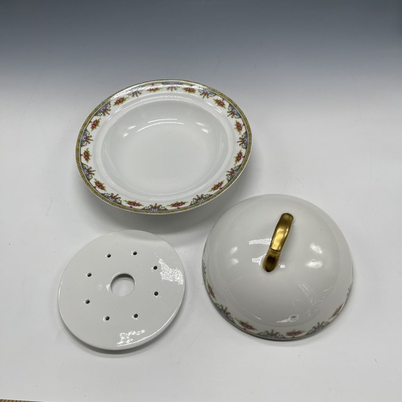 T&V Limoges France Floral Round Butter Dish - Picture 5 of 11